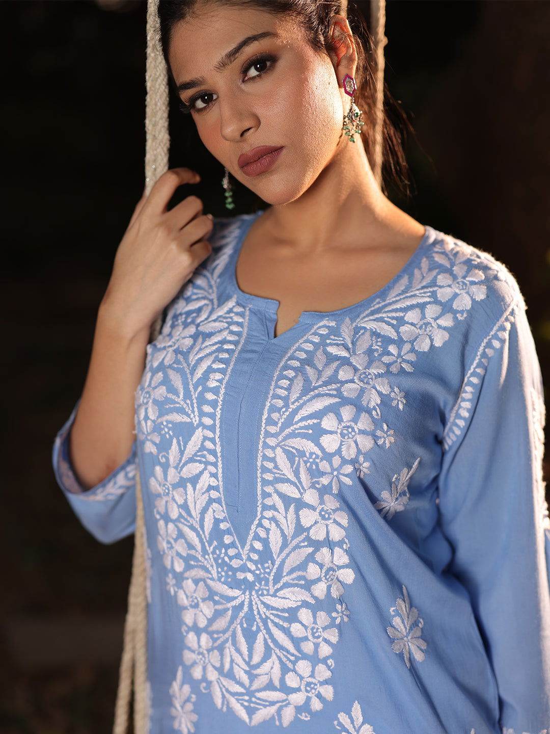 YARA Chikankari Modal Yoke Kurta - KRI CHIKANKARI